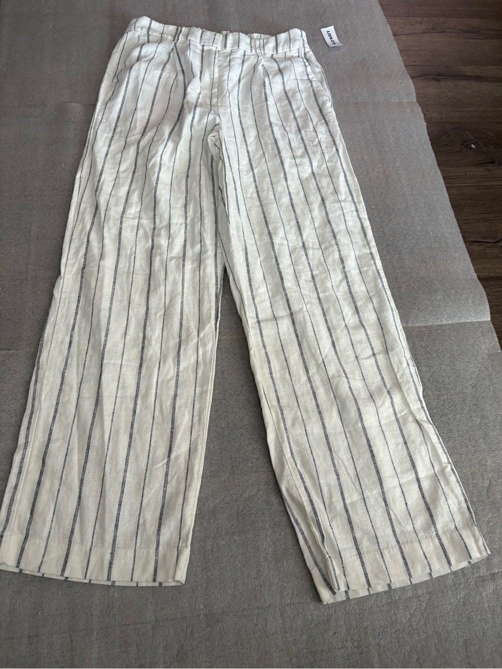 Old Navy Off White Linen-Blend Pants with Gray Vertical Stripes wide leg